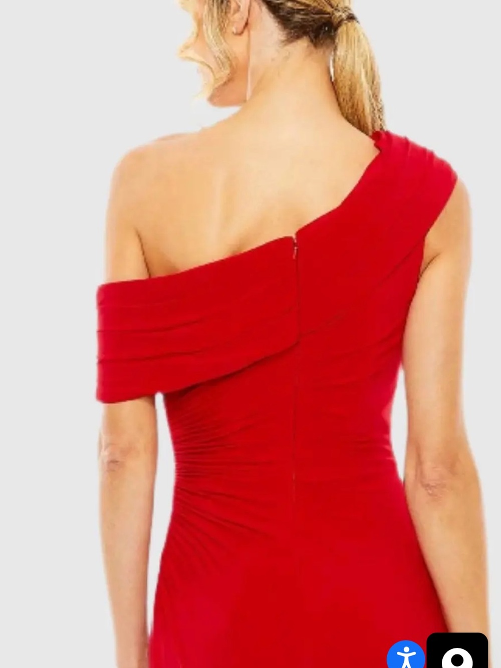 One-Shoulder Red Ruched Evening Dress